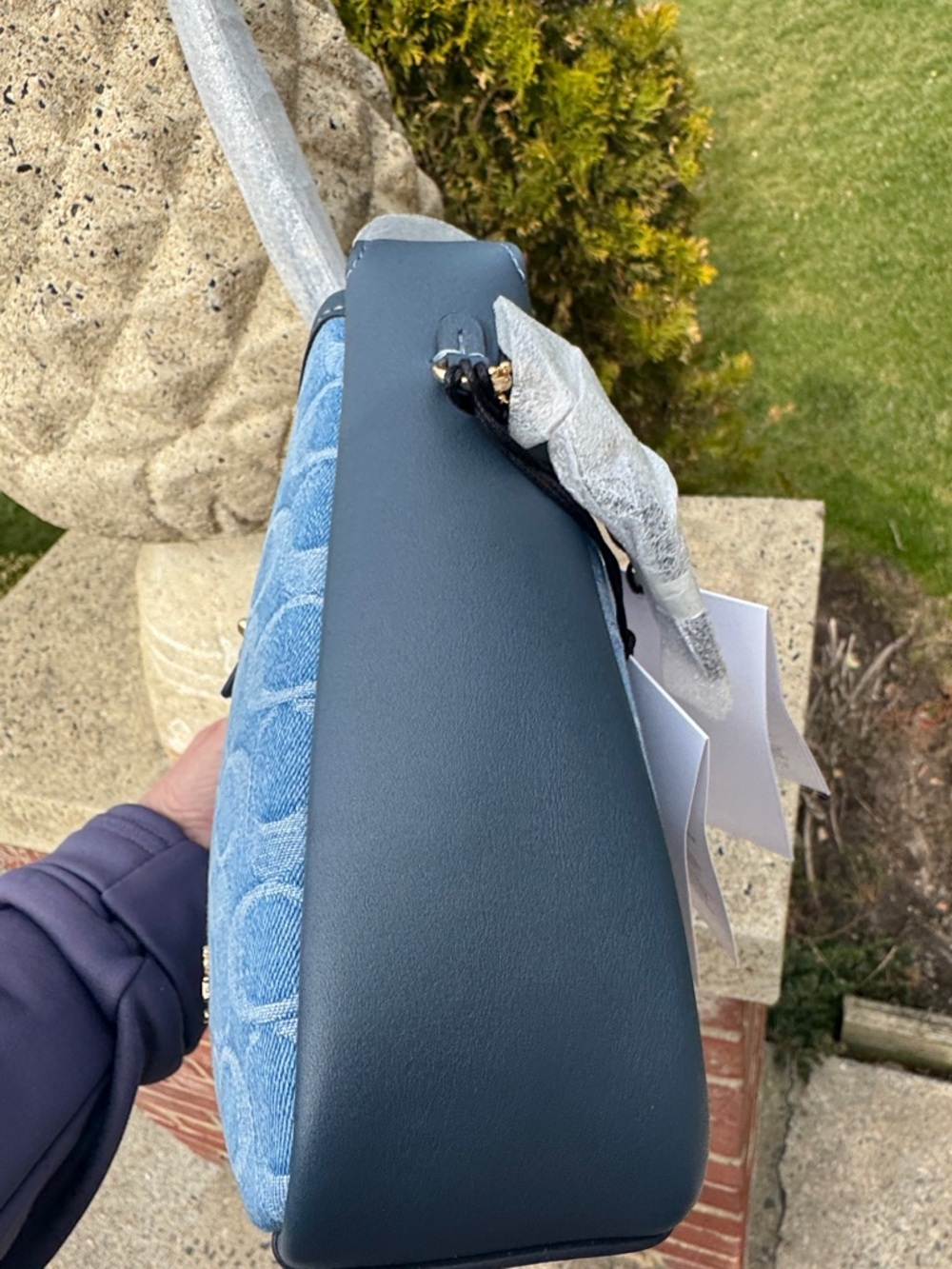 Coach Hadley Blue Denim Signature Jacquard Crossbody with Navy Trim NWT - Picture 10 of 12